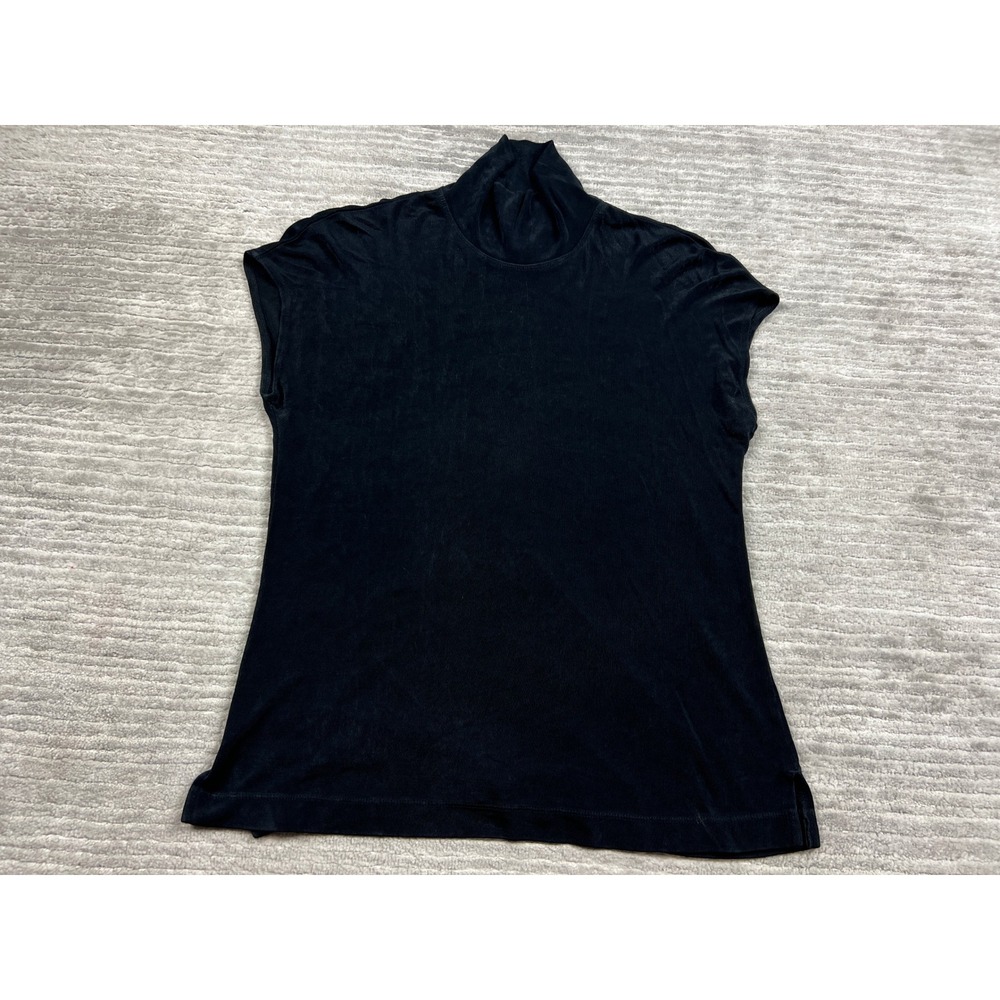 Chico's Top Womens 1 Black Travelers Mock Neck Sleeveless Ribbed Side Slit Top